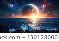 Planet and sea of red sunset 130128000