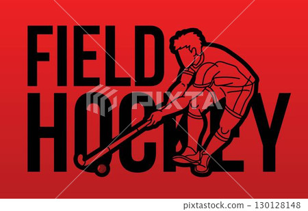 Field Hockey Font Design with Male Player Action Cartoon Graphic Vector 130128148