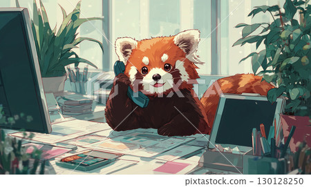 Red panda answering the phone 130128250
