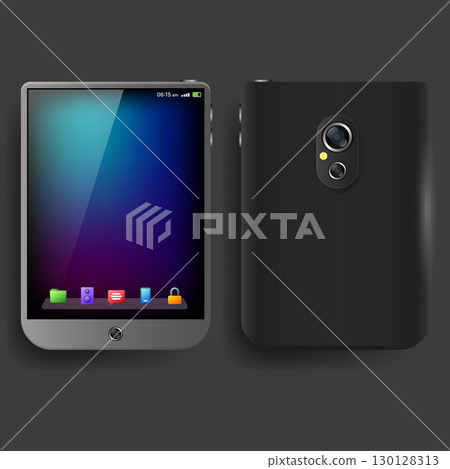 Black Smartphone Mockup Front and Back View Realistic Presentation 130128313