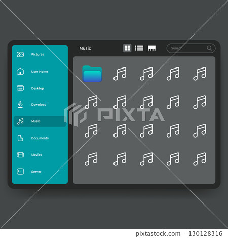 Dark Mode File Manager UI Music Folder View Interface Dark Mode File Manager UI Music Folder View Interface 130128316