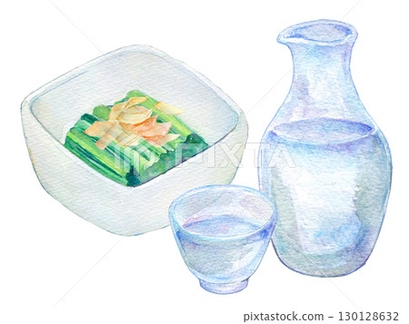 水彩插畫:冷酒與醃菜 水彩插畫:冷酒與醃菜 130128632