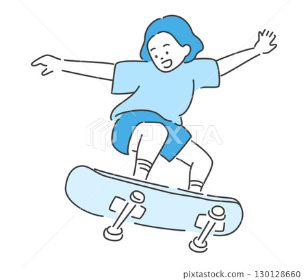一個男孩在玩滑板的向量插圖 130128660