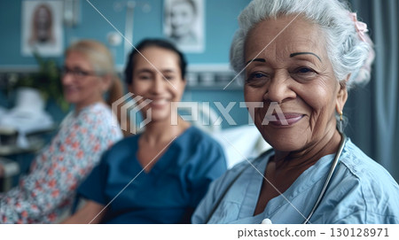 A heartwarming scene showcasing healthcare professionals and a patient, 130128971