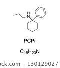PCPr, chemical formula and molecular structure. Anesthetic drug with hallucinogenic and stimulant effects, been sold as a designer drug in Germany and other European countries since the late 1990s. 130129027