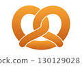 Pretzel, bretzel or also brezel symbol, the silhouette of a baked dough, commonly shaped into a knot. Traditional shape with distinctive symmetrical form with ends intertwined to form a pretzel bow. 130129028