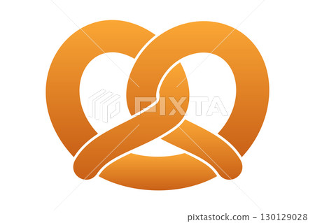 Pretzel, bretzel or also brezel symbol, the silhouette of a baked dough, commonly shaped into a knot. Traditional shape with distinctive symmetrical form with ends intertwined to form a pretzel bow. 130129028