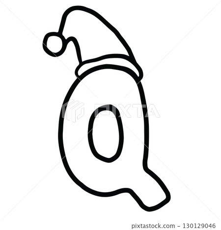Hand drawn Christmas alphabet outline of letter Q with Santa hat for festive font, typography, winter season, campaign badge, initials, name, patch, calligraphy, sticker, cartoon text, message Hand drawn Christmas alphabet outline of letter Q with Santa hat for festive font, typography, winter season, campaign badge, initials, name, patch, calligraphy, sticker, cartoon text, message 130129046