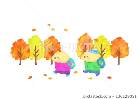 可愛的貓咪享受秋季健行 — 水彩插圖 可愛的貓咪享受秋季健行 — 水彩插圖 130129051