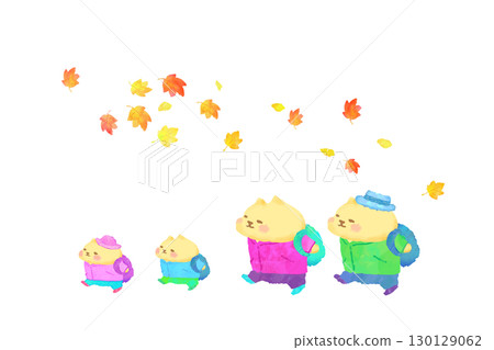 家庭：可愛的貓咪正在享受秋季健行。水彩畫。 130129062