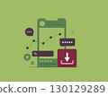 Mobile app analytics with smartphone interface, user feedback ratings, search optimization and download analytics icon. Mobile application performance tracking and growth insights vector illustration 130129289