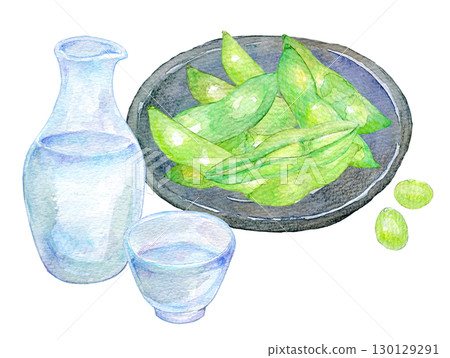 水彩插畫:冷酒與毛豆 水彩插畫:冷酒與毛豆 130129291