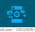 Customer behavior analytics with social media content, feedback ratings and engagement icons around user profile. Customer behavior analytics and digital social media strategy vector illustration 130129292