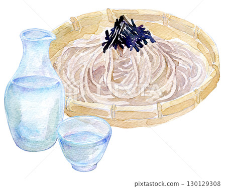 水彩插畫：冷酒與冷蕎麥麵 130129308
