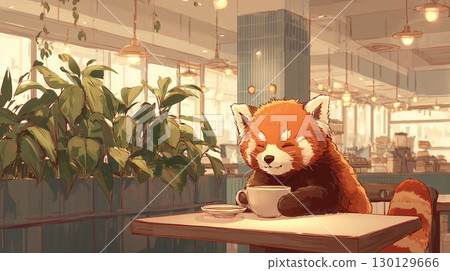 小熊貓在咖啡館放鬆 小熊貓在咖啡館放鬆 130129666