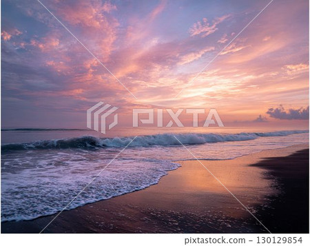 Landscape illustration of the sea and beautiful sky at sunset Landscape illustration of the sea and beautiful sky at sunset 130129854