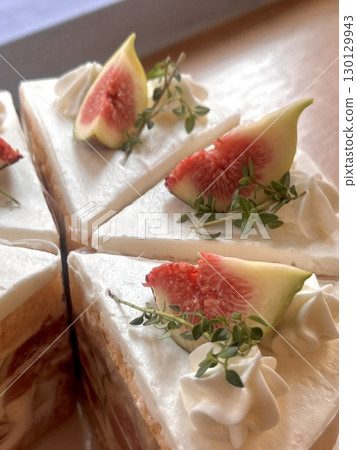 A delectable slice of cake with rich layers of cream and frosting, topped with fresh fruit or sprinkles. Perfect for dessert photography, showcasing indulgence and sweetness in food-related projects. A delectable slice of cake with rich layers of cream and frosting, topped with fresh fruit or sprinkles. Perfect for dessert photography, showcasing indulgence and sweetness in food-related projects. 130129943