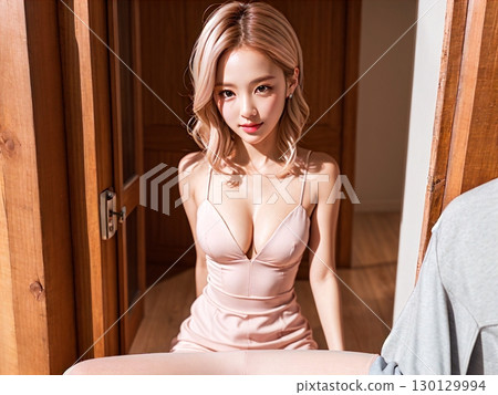 Half-Japanese young woman sitting on the sofa Half-Japanese young woman sitting on the sofa 130129994