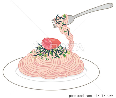 Mentaiko pasta (scooped with a fork) 130130066