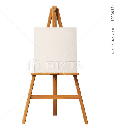 A wooden easel with a white canvas on it 130130334