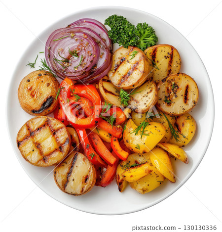 Grilled Potatoes with Vegetables 130130336