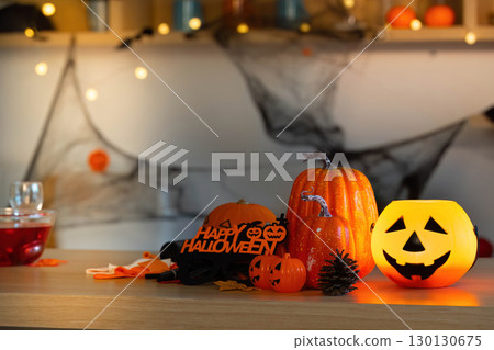 Halloween Pumpkin Display with Festive Lights 130130675