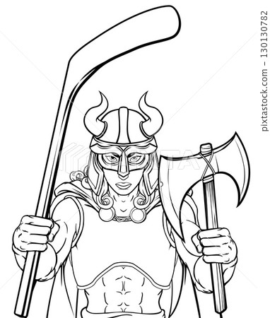 Viking Warrior Woman Ice Hockey Sports Team Mascot 130130782