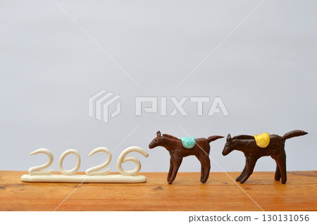 Paper clay horse New Year's material on white background 130131056