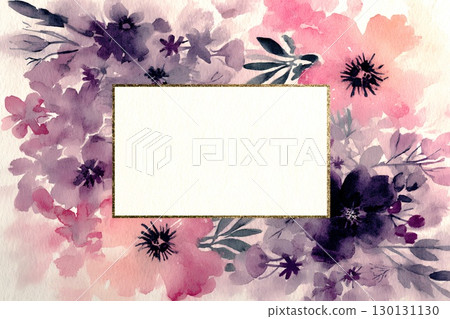 Purple floral watercolor textured leaf motif flower frame vertical 130131130