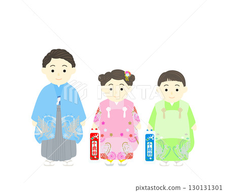 七五三節 _ 穿袴的男孩和穿和服的男孩女孩 130131301