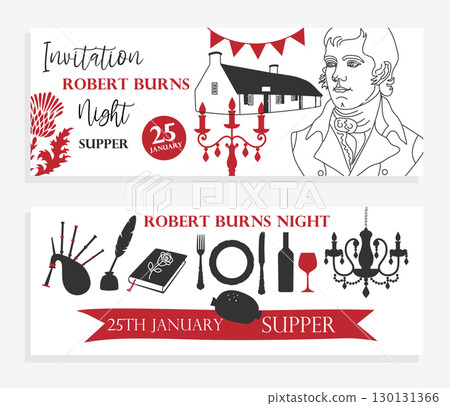 Robert Burns Night 25th January, United Kingdom Scotland background. Vector vintage banner invitation illustration Robert Burns Night 25th January, United Kingdom Scotland background. Vector vintage banner invitation illustration 130131366