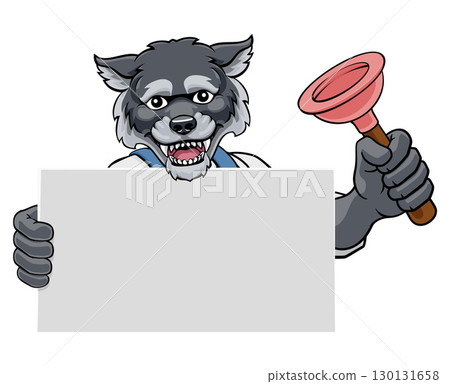 Plumber Wolf Plunger Cartoon Plumbing Mascot Plumber Wolf Plunger Cartoon Plumbing Mascot 130131658