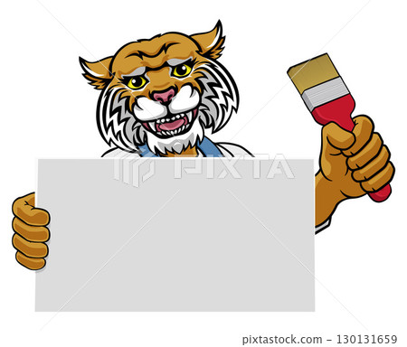 Wildcat Painter Decorator Paint Brush Mascot Man 130131659