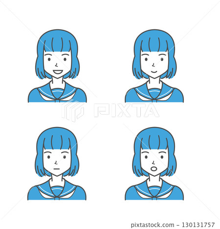 Female student 4 types of facial expressions 130131757