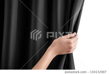 Hand opening purple curtain 130132907