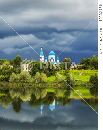 Ancient Christian temple in stormy day. Ancient Christian temple in stormy day. 130132926