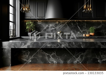 Industrial Kitchen With Dark Marble Counter 130133035