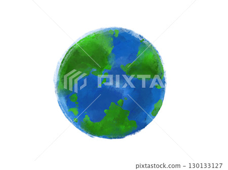 Simple hand-drawn illustration of the Earth in watercolor style 130133127