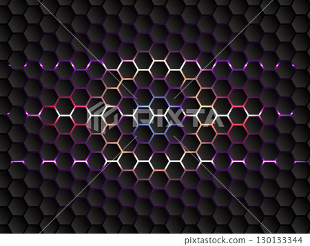 Neon Hexagon Honeycomb Futuristic Technology Pattern Background. 130133344