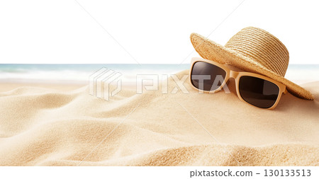 Beach Sunglasses and Straw Hat 130133513