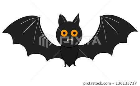 Cute bat baby spooky character, creature comic wings and face.Halloween monster. Friendly black bat character 130133737