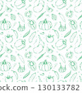 Seamless Pattern with Hand Drawn Vegetables Green Outline 130133782