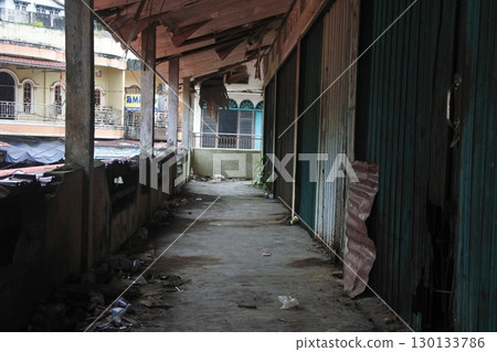 hallway in an abandoned store 130133786
