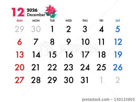 2026, 曆, 十二月, 聖誕節, 一品紅 2026, 曆, 十二月, 聖誕節, 一品紅 130133803