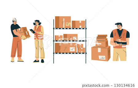 Warehouse Workers Responsible for Efficiently Managing Stock and Inventory Operations 130134616