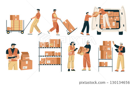 Warehouse Workers Responsible for Handling Packages and Deliveries Effectively and Efficiently 130134656