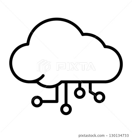 Cloud computing icon with circuits coming out of the cloud. 130134733