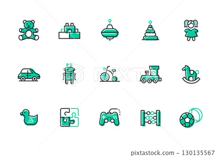 Toys for children - set of line design style icons - Stock Illustration ...