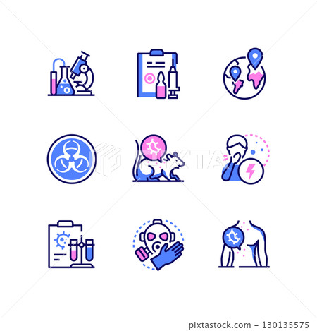 Pandemic - vector line design style icons set Pandemic - vector line design style icons set 130135575