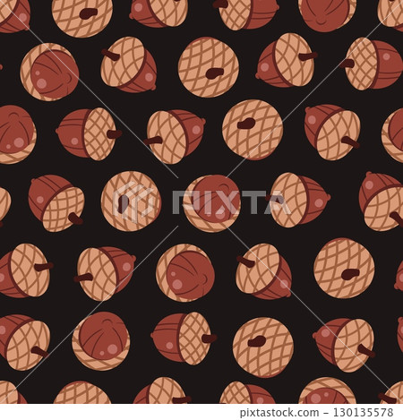Acorns Seamless Pattern Flat Vector. Autumn Nut Texture for Seasonal Branding, Rustic Designs. Repeat Background for Wallpaper, Textile, Wrapping Paper. Natural Fall Theme 130135578